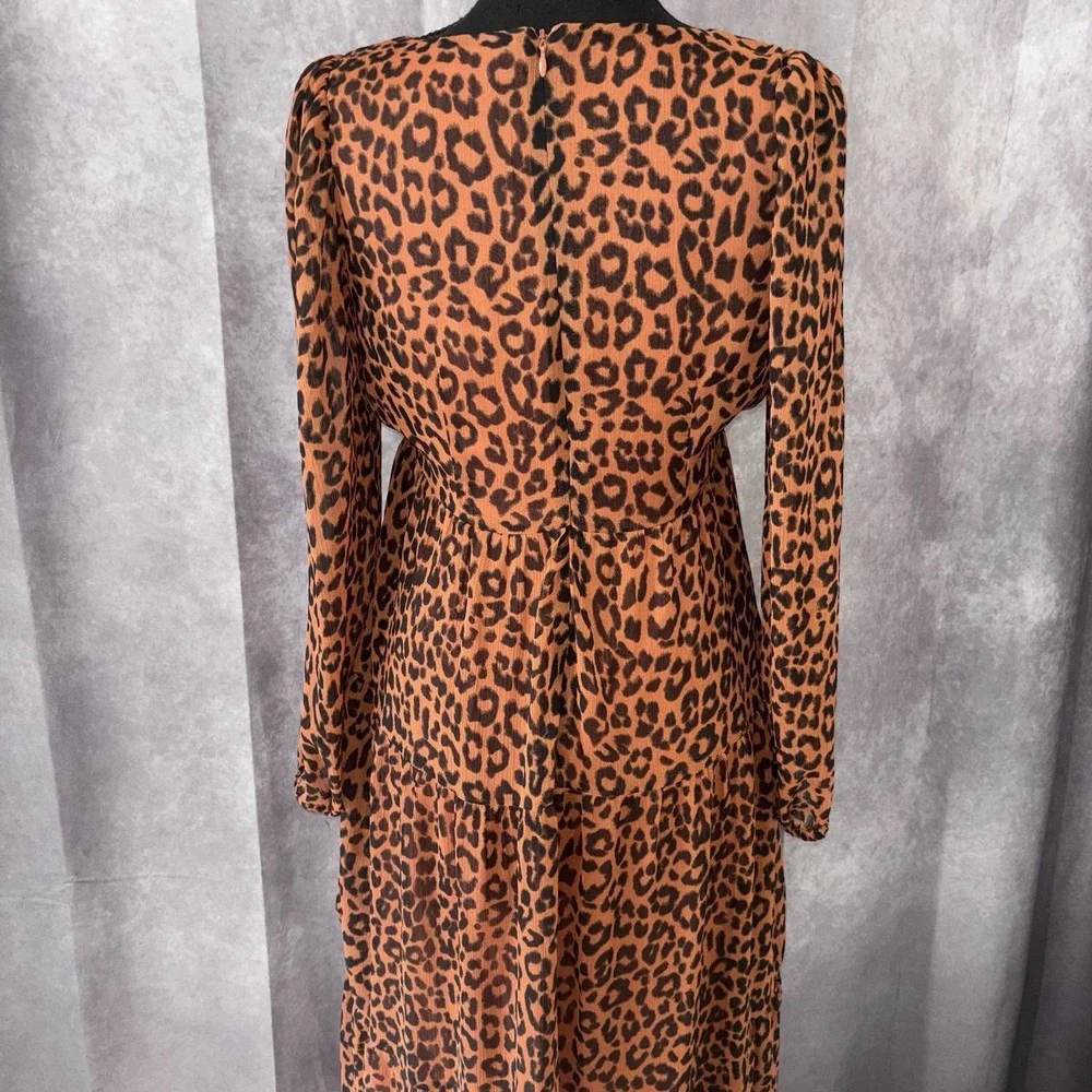 LOFT Brown Leopard Print Boho Chic Midi Chic Dress‎ Womens Size 4